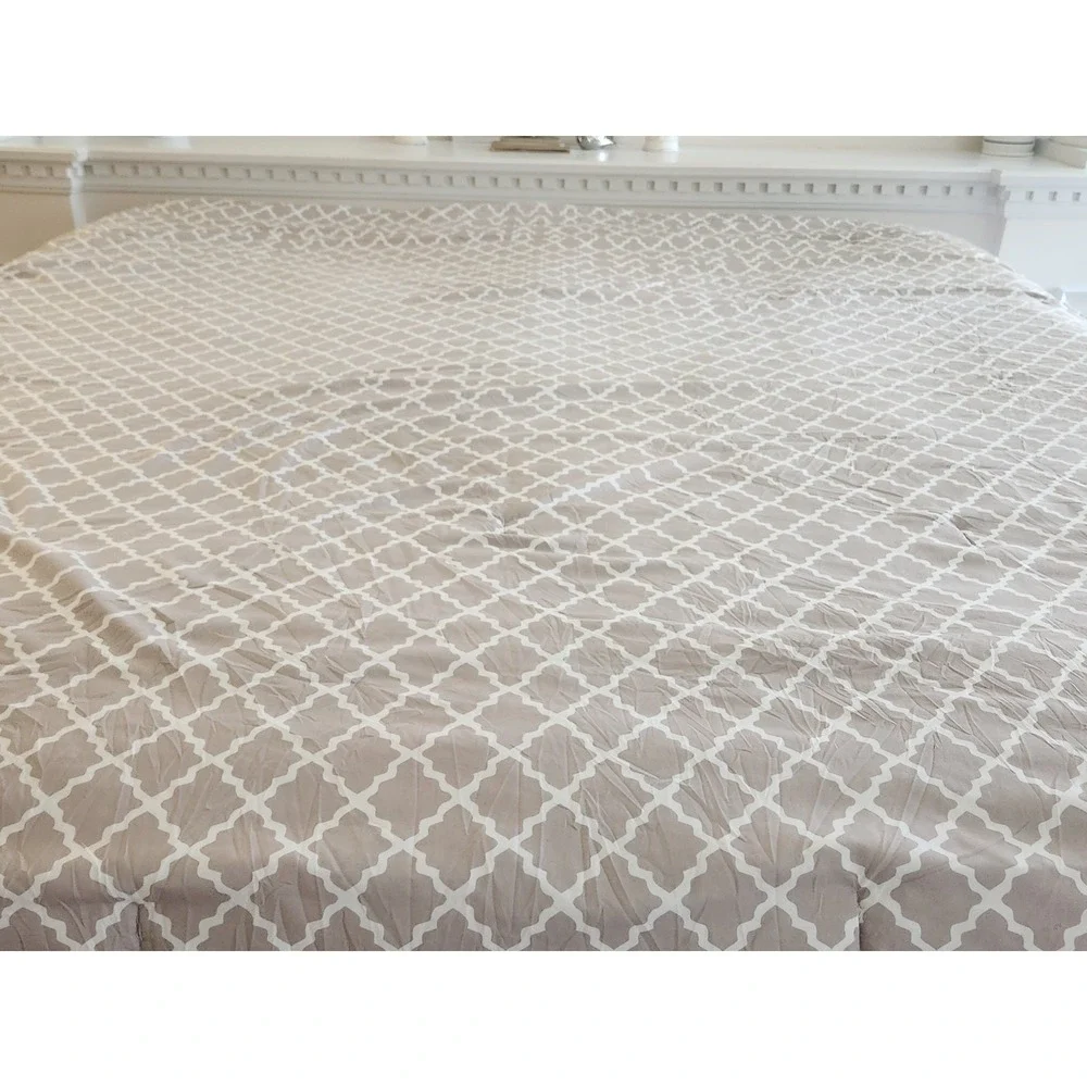5 Pc Reversible King Comforter Set Floral Vine & Lattice Blue Gray Design